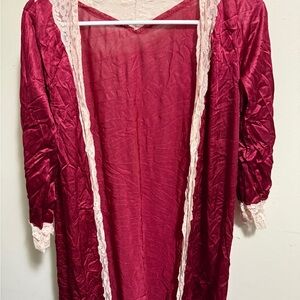 Luxurious Lace Trim Red Robe Set